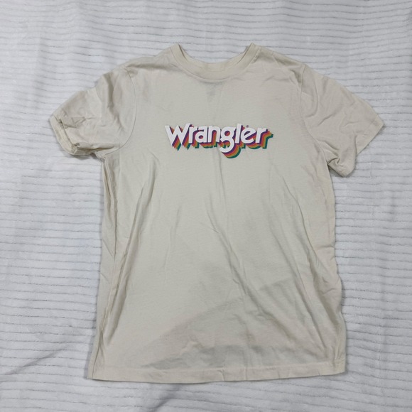 Wrangler Tops - Wrangler Womens Graphic T-Shirt Cream Rainbow Shadow Logo‎ Crewneck Small